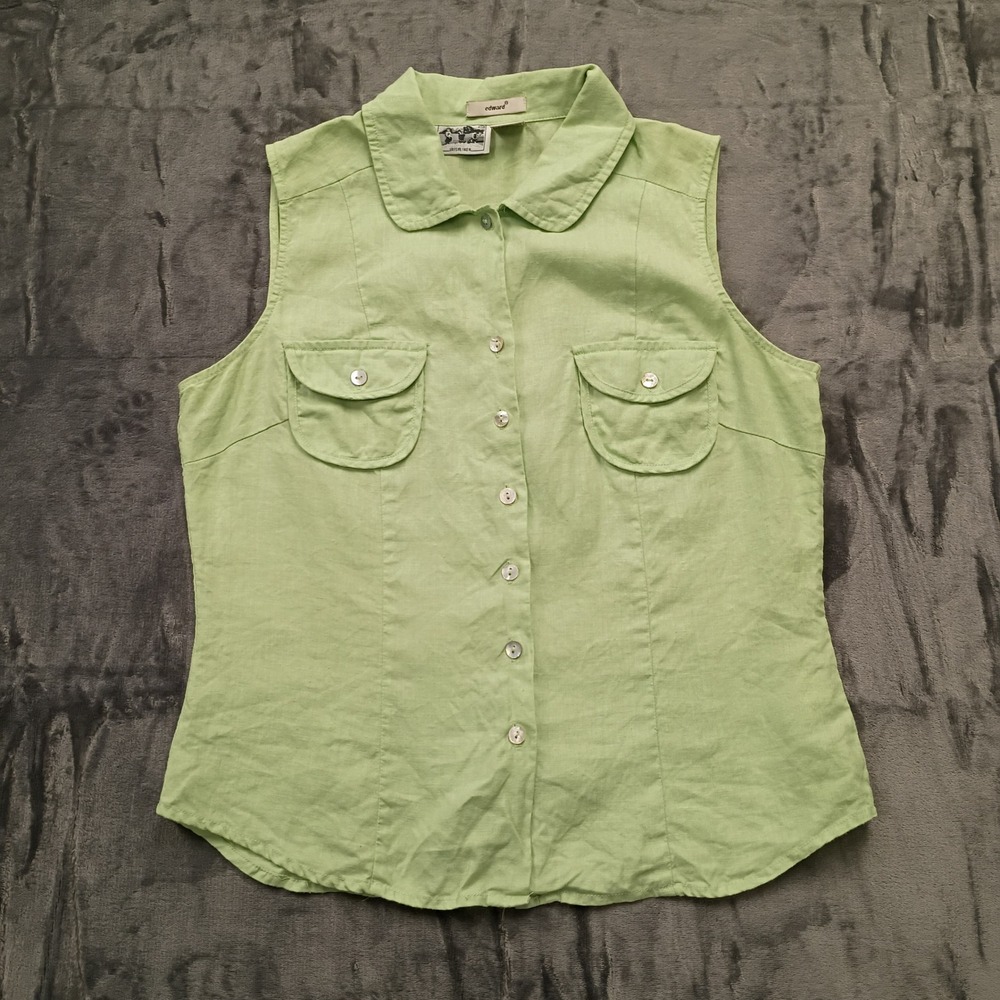 Edward Linen Sleeveless Button Down Shirt Vest Women's Size M Light Green‎